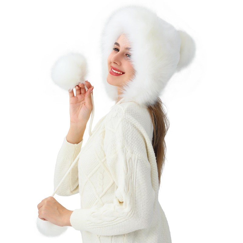 LA CARRIE Women's Faux Fur Hat with 3 Pom Pom