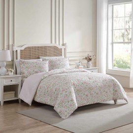 Laura Ashley - Queen Comforter Set, Luxuriously Soft Bedding with Matching Shams, Floral Home Decor (Morning Gloria Pink, Queen)