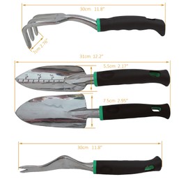 Gardening Tool Set Including Hand Trowel, Transplant Trowel, Cultivator Hand Rake, Pruning Shears and Weeder, Non-Slip Rubber Grip (5 pcs Green)