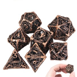 DND Dice,Hollow D&D Metal Dice,Dungeons and Dragons Dice Set with Gift Box,7 PCs Steampunk Polyhedral Dice Games Set for RPG,MTG,Pathfinder,Black Golden D and D Dice Set D20 D12 D10 D8 D6 D4 D%
