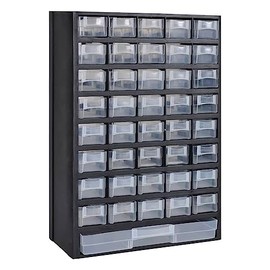 vidaXL 41-Drawer Plastic Storage Cabinet Tool Box - Transparent Black Wall-Mountable Organizer for Machine Components/Accessories/DIY Materials