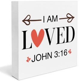 Christian Valentines Decor, Valentines Day Decorations, Valentines Gifts for Him Her, John 3:16 Valentines Wooden Decorative Sign, Valentines Home Decor for Desk Table Shelf 5 x 5 Inches