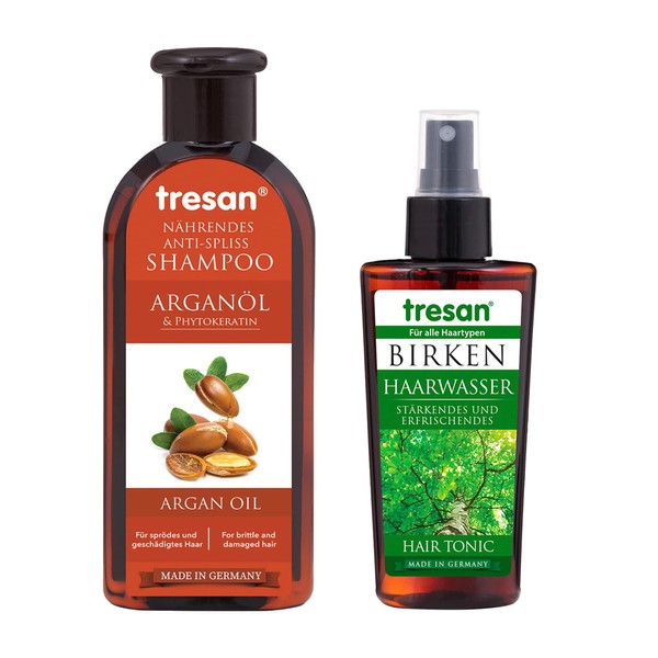 Tresan Argan Oil Nourishing & Anti-Split Ends Shampoo for Brittle and Damaged Hair - Daily Hydration, Moisturising | No Parabens or Gluten (Shampoo & Hair Tonic)