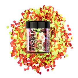 Stargazer Chunky Glitter Shaker, UV Orange. Cosmetic glitter for use on the eyes, lips, face, body, hair and nails.