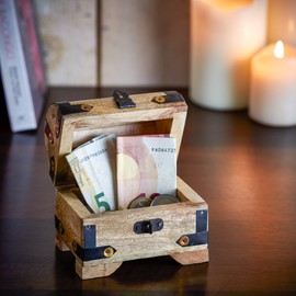 Casa Vivente Kleine Schatztruhe zum 40. Geburtstag, Schmuckkästchen mit Gravur, Aufbewahrungsbox aus hellem Holz, Verpackung für Geldgeschenke