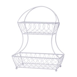 Gourmet Basics by Mikasa Loop and Lattice 2-Tier Metal Countertop Flatback Fruit Storage Basket, 18 Inch, White