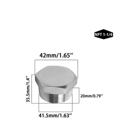 NPT 1-1/4 Male Threaded Hex Head Pipe Plug, TTZEZE Outer Hex Head Thread Socket Pipe Fitting Plug 1-1/4" NPT Male, Stainless Steel 304