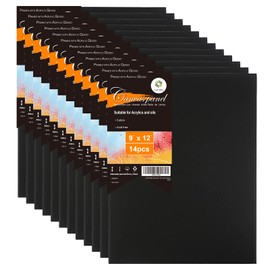 CONDA Black Canvases for Painting 9x12 inch, Pack of 14, 100% Cotton Acid-Free, 8 oz Gesso-Primed, Canvas Panels, Art Boards for Oil & Acrylic Painting