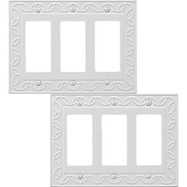 OKAWYC Triple Decorator Light Switch Cover NovaBloom Metal Wall Plate, 2-Pack White 3 Gang Triple Rocker, Receptacle Dimmer Switch Cover GFCI Outlet Decorative Wallplate, Durable