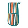Striped Recycled Cotton Double Oven Gloves - Teal