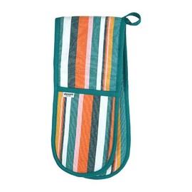 Striped Recycled Cotton Double Oven Gloves - Teal