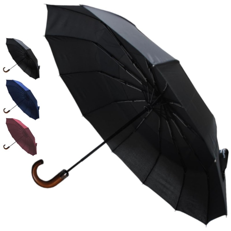 Rare 12 Rib Compact Small Umbrella - 50MPH Strong Windproof