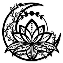 NBEADS Moon Phase with Lotus Flower Metal Wall Art Decor, Matte Style Wall Hanging Decor Silhouette Wall Art for Home Garden Hotel Office Wall Festival Decoration Gift, 11.8×11.8 Inch