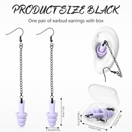 Misdary Earplug Earrings with Case Soft Silicone Earplugs Hanger for Concert, Music Festival, DJs, Nightclub, Traveling, Drummers, and Other Loud Events Statement (Purple)