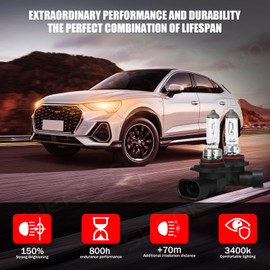 OQSNCV Fit for GMC Sierra 1500 2500 3500 HD 1999-2006 Halogen Headlight Bulbs, 9005 High Beam + 9006 Low Beam Headlamp Replacement Bulbs Kit, Pack of 4