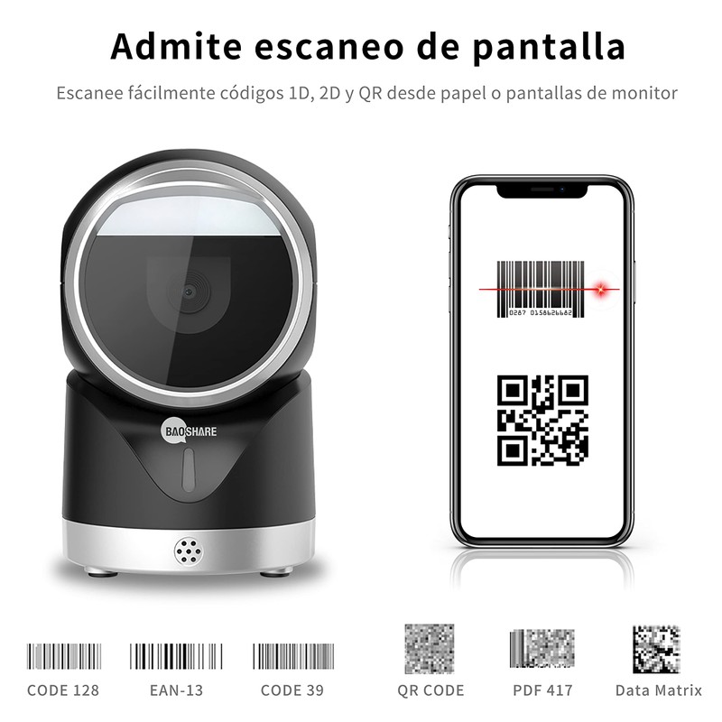 BAOSHARE Escáner de código de Barras de Escritorio 1D 2D