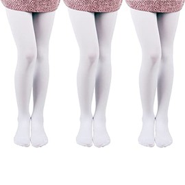 EVERSWE 3 Pairs Pack Girls Microfiber Tights (White, 8-10)