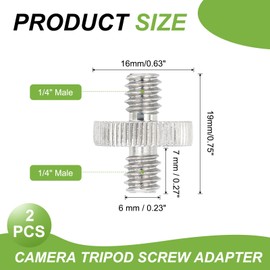PATIKIL 1/4" Male to 1/4" Male Thread Camera Tripod Screw Adapter, 2 Pcs Camera Converter Screw Adapter Connector for Microphone Tripod Monopod Ball Head Light Stand Mount, Silver