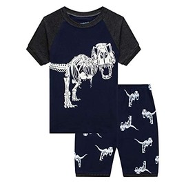 Family Feeling Little Boys Dinosaur Pajamas Short Sets 100% Cotton Pjs Navy Kid Summer Pjs 6