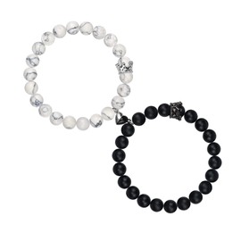 LUOKIFUR Crown Love Heart Magnetic Bead Bracelets Mutual Attraction heart Bell Bracelets Couple Gifts for Boyfriend Girlfriend His Hers Women Men Friendship (Black-White)
