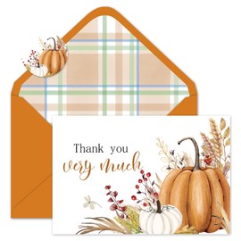 Whaline 24 Pcs Fall Thank You Cards with Envelopes Stickers Bulk Orange Autumn Pumpkin Thank You Blank Note Cards Greeting Card for Thanksgiving Harvest Wedding Baby Shower
