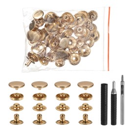 HARFINGTON 50 Set Leather Snap Fasteners Kit 15mm Metal Snap Button Press Studs Leather Rivets Snaps with 3 Setter Tools for Clothes Jackets Jeans Wears Bags, Gold