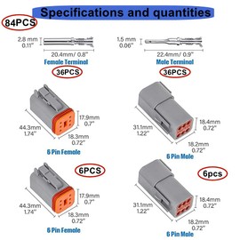 HUAZIZ DT Plug Kit, 6 Sets DT 6 Pin Sealed Grey Male and Female Car Waterproof Electrical Connector 6 Pin Series Cable Connector for Car Truck Boat 22-18AWG
