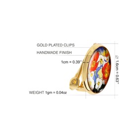 Handmade Comfortable Small Round Clip on Earrings - Non Pierced Ears for Women (Designed Blue Orange Gold)