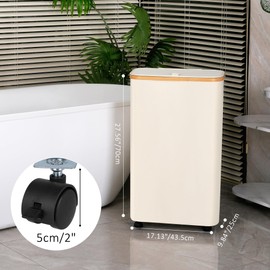 iEGrow Laundry Basket with Wheels, 75L Beige Clothes Hamper for Laundry, Laundry Hamper with Lid and Inner Bag, for Laundry Room, Bedroom, Dormitory Storage,Beige