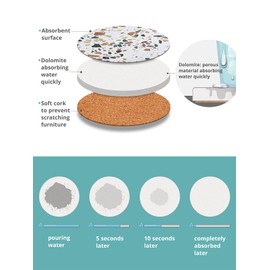 LIFVER Absorbent Drink Coasters with Holder, Set of 6 Ceramic Coasters Set with Cork Base, for Kinds of Drinking Glasses, 4 Inches Stone Coasters for Home Decor, White Elephant Gifts for Adults