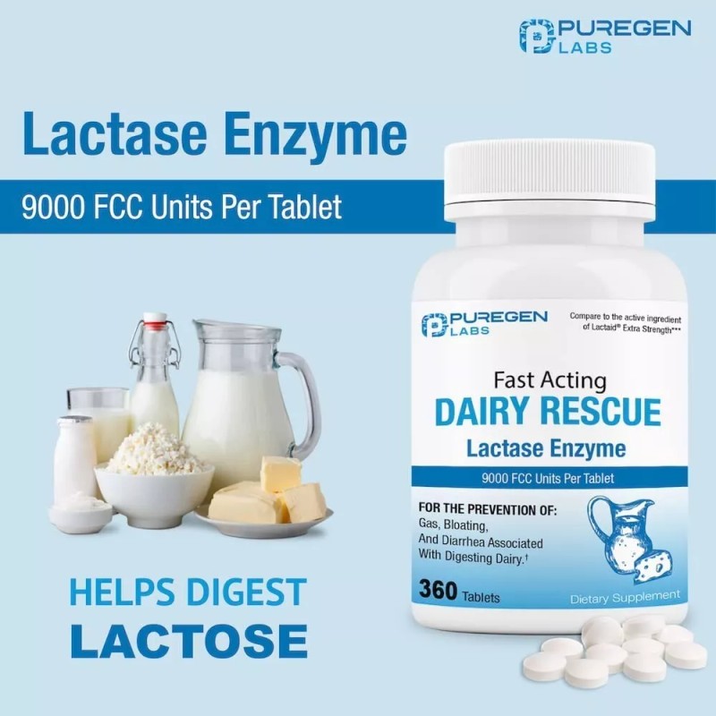 Puregen Dairy Rescue Fast Acting Lactase Enzyme 9000 FCC 360