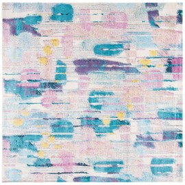 SAFAVIEH Lillian Collection Area Rug - 8' Square, Pink & Turquoise, Colorful Boho Design, Non-Shedding & Easy Care, Ideal for High Traffic Areas in Living Room, Bedroom (LLN375U)
