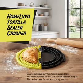 HomeLuvo 3-in-1 Tortilla Sealer Crimper - Wrap Folder for 10/8/6 Inch Sealed Taco Sandwich Calzone Burritos Quesadilla Press - Adjustable Flour Tortilla Maker Food Set Tool to Make Sealed Wraps