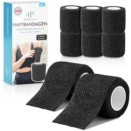 Selbstklebender Verband - 8x Pflaster Rolle (5,0cm x 4,5m) - Original Health Press Verbandsmaterial - Elastische Bandage - Haftbandage selbstklebend Schwarz