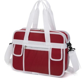 DUONAZHI On Laptop BriefcaseResistant Work BagMulti-Functional (ShoulderBag/Handbag/laptop bag) Business Travel Bag for Office CommutingBusiness TripsGym Weekend Getaways (Deep Red And White)