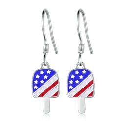 American Flag Earrings 4th of July Earrings 925 Sterling Silver Independence Day Patriotic Earrings Dangle Drop Earring for Women Holiday Jewelry Gifts