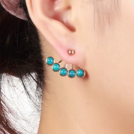 Xmsrn Vintage Turquoise Ear Jacket Earrings Turquoise Stud Earrings Dot Ear Climber Earrings Blue Stone Ear Jacket Earrings Jewellery for Women and Girls, Zinc, No Gemstone