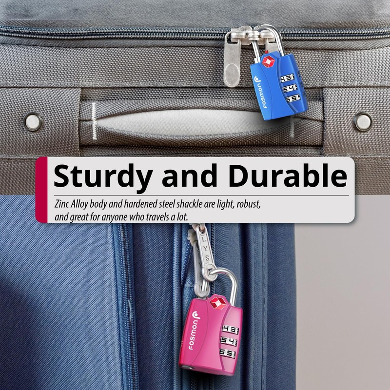 Fosmon TSA Approved Locks for Luggage. Suitcase Locks with Open