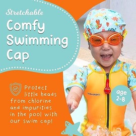 Gorro de natación para niños, tela de elastano suave y elástica de secado rápido, cómoda gorra de natación para niños y niñas de 2 a 8 años