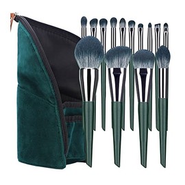 Juego de brochas de maquillaje 14 piezas Verde Juego de brochas de maquillaje sintético premium con brochas de base profesional Correctores en polvo Sombras de ojos Brocha de maquillaje de rubo
