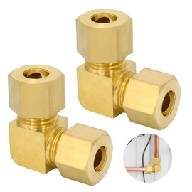 8 mm Angle Compression Fitting, Brass Compression Pipe Fitting, Pneumatic Compression Fitting, Can be Used for Pipe Diameter Outer: 8 mm, Pack of 2
