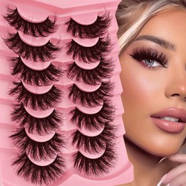 7 Pairs of 3D Fluffy False Eyelashes, Volume Curly, Dramatic Artificial Eyelashes, Natural Look, Reusable, Handmade Faux Mink Makeup Eyelashes (7P-XE05)