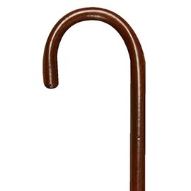 PCP Solid Ash Wood Cane, Round Handle, Crook Style, Walking Aid with Slip Resistant Rubber Grips, Mahogany