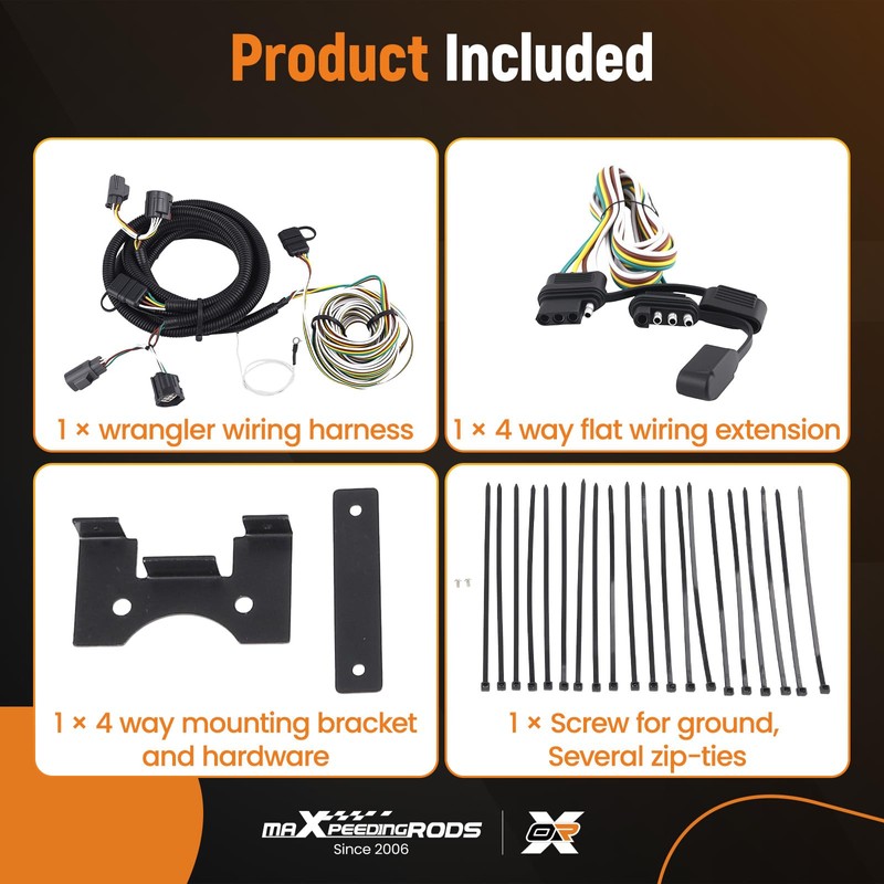 maXpeedingrods 58903 4pin Trailer Wiring Harness for Jeep Wrangler JK