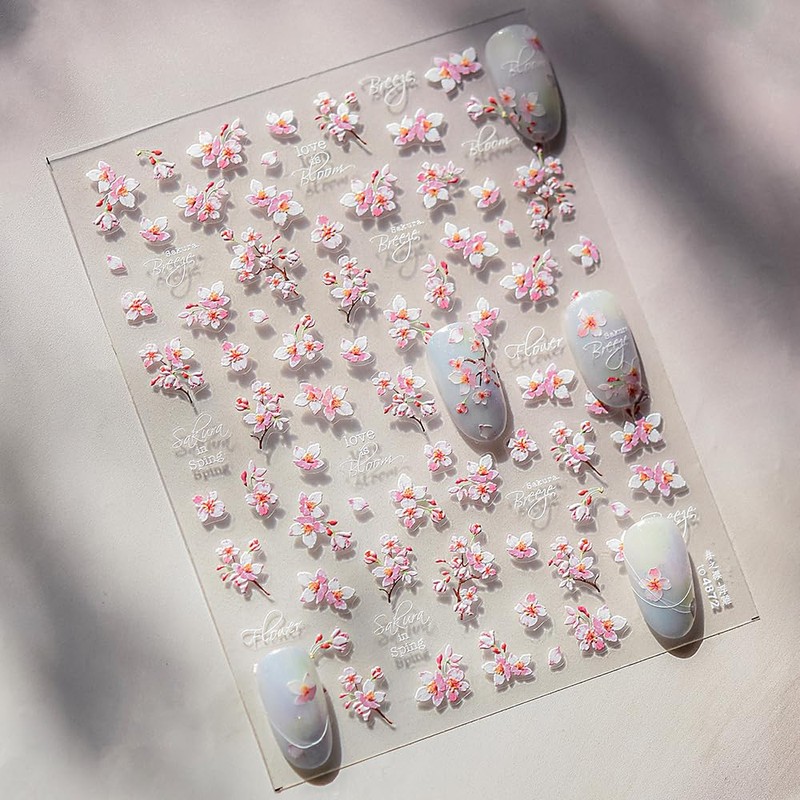 Adesivo per unghie con fiori di ciliegio rosa ciliegia per