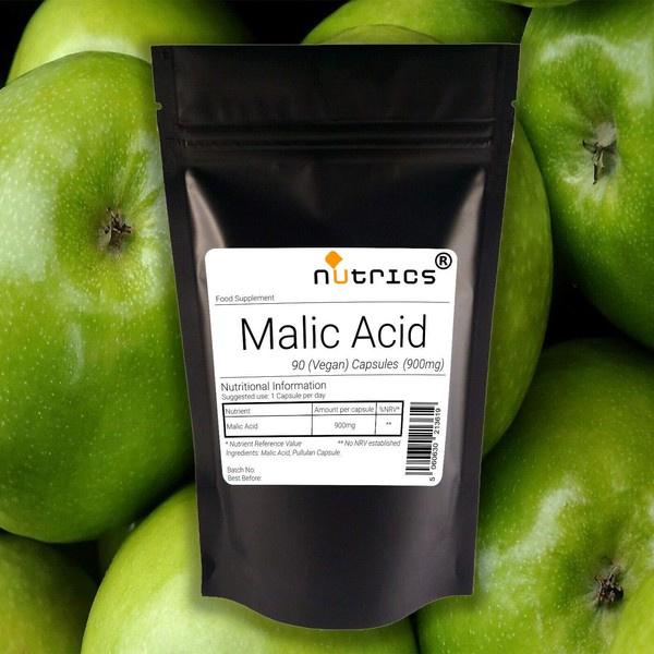 Nutrics® 100% Pure Malic Acid 900mg | 60 Capsules (1 Month Supply) | Suitable for Vegan Vegetarian Halal Kosher