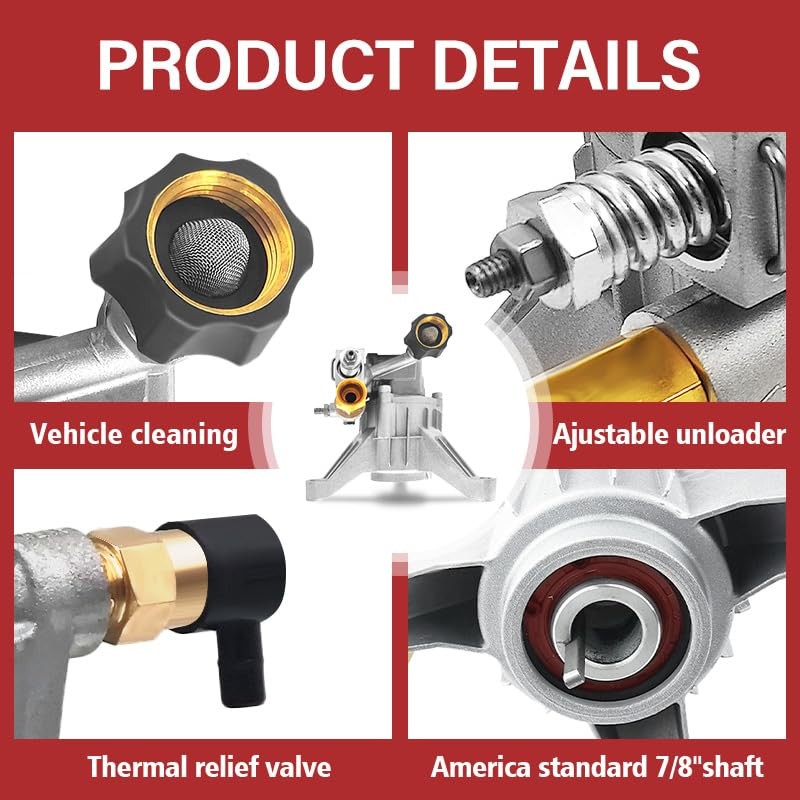 3400PSI Pressure Washer Pump Replacement 7/8'' Shaft Vertical Power Washer