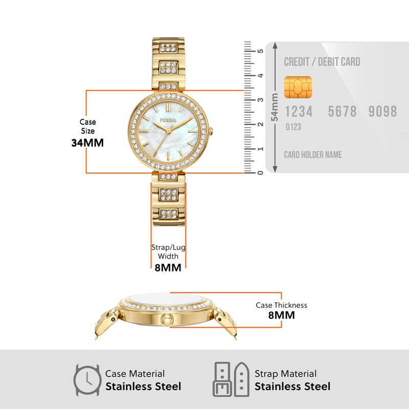 Fossil Karli BQ5001 Women's Wristwatch, Gold