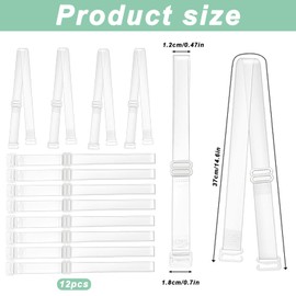 12Pcs Clear Bra Straps, Clear Bra Straps Invisible, Non-Slip Transparent Shoulder Straps 38cm Long, Clear Strap Bra, Soft Adjustable TPU Straps for Female, Strapless Bra Replacement Straps