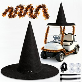 WPZQBW Halloween Parade Golf Cart Decoration，47 Inch*31.5 Inch Giant Witch Hat for Car decoration,with Black,orange pumpkin Tinsel, Witch Theme hat for Halloween Day Decor (Black)